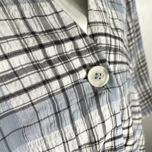 Melrose and Market Plaid Seersucker Oversized Blazer Womens M Blue White Jacket - Picture 11 of 16